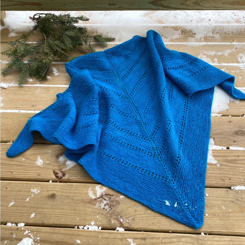 Turquoise hand knitted shawl